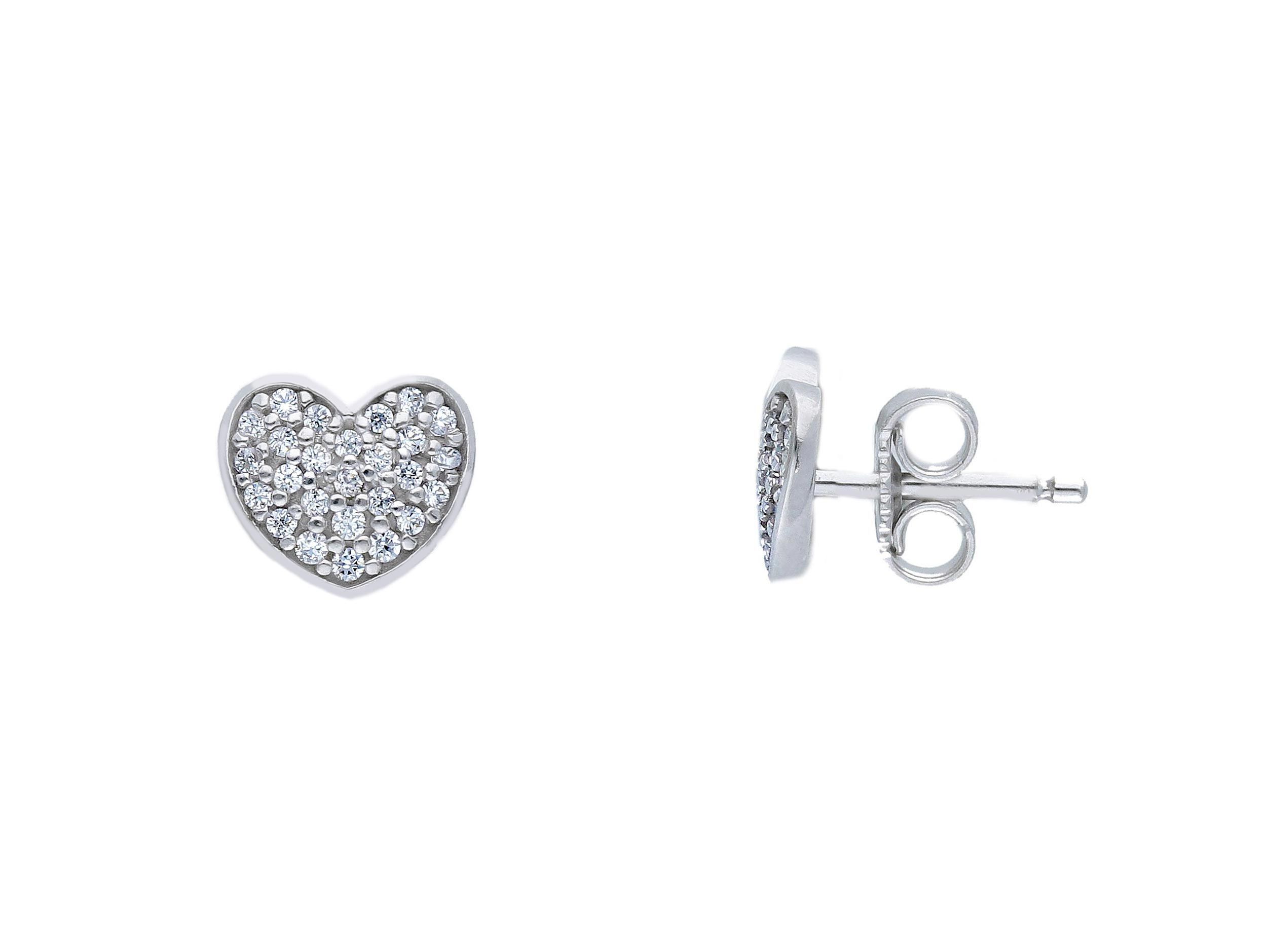 White gold heart earrings 9k with white zircon (code S173883)